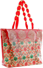 Kuber Industries Laminated Embroidery Hand Bag, Tote Bag, Purse for All Occasion for Women & Girls (Red)