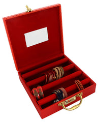 Kuber Industries 3 Rods Bangle Organizer Box Soft Leather Coated Jewelry Storage Case with Small Mirror & Lock System (Gold) (HS_37_LUGGAGE020321)