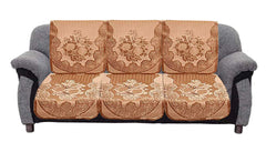 Kuber Industries Floral 6 Piece Velvet 5 Seater Sofa Cover Set - Gold