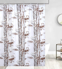 Heart Home Bamboo Printed Stain Resistant, No Odor, Waterproof PVC AC/Shower Curtain with Hooks,7 Feet- Pack of 2 (Brown)