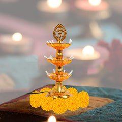 Heart Home Diwali Lights | Diwali String Light For Décor | Lights for Christmas | Lights for Navratri | Pooja Light For Diwali | Lights for Indoor | LED 3 Layer Diya Stand | Pack of 2 | Golden