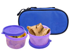 Heart Home Food/Microwave Safe 2 Plastic Containers Lunch Box Set with Cover for School/Office (Blue)-50HH01228