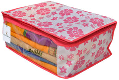 Kuber Industriestm Non Woven Saree Cover Pink Floral Design Set Of 3 Pcs