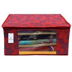 Heart Home Metalic Printed 8 Piece Non Woven Fabric Saree Cover Set with Transparent Window, Extra Large, Brown & Red - CTHH22770