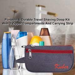 Kuber Industries Canvas Toiletry Organizer|Portable & Durable Travel Shaving Doop Kit with Fornt Zipper and Carrying Strip (Gray)