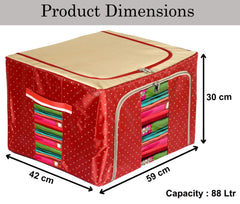 Kuber Industries Dot Printed Steel Frame Living Box, Closet Organizer, Cloth Storage Boxes for Wardrobe With Clear Window, 88Ltr.- Pack of 2 (Maroon & Brown)-44KM0276