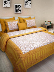 Kuber Industries 144 TC Cotton Double Bedsheet with 2 Pillow Covers - Queen, Yellow