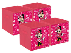 Kuber Industries Disney Minnie Print Foldable Laundry Basket|Clothes Storage Basket With Handle & Lid,Pack of 4 (Pink)