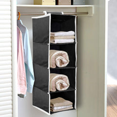 Kuber Industries Foldable Wadrobe|4 Shelves Closet Organizer|Cupboard for Clothes|Storage Organizer|Pack of 2|Grey & Black|
