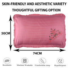 Heart Home Pillow Cover | Cotton Pillow Cover Set | Cushion Pillow Cover Set | Pillow Cover Set for Bedroom | Lining Embroidery Pillow Cover Set | 2 Piece Set | Dark Pink