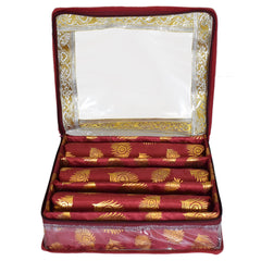 Heart Home Feather Design Laminated 3 Rod Box, Organizer For Bangle, Watches, Bracelets, Jewellery With Tranasparent Top - Pack of 2 (Maroon)-47HH0204