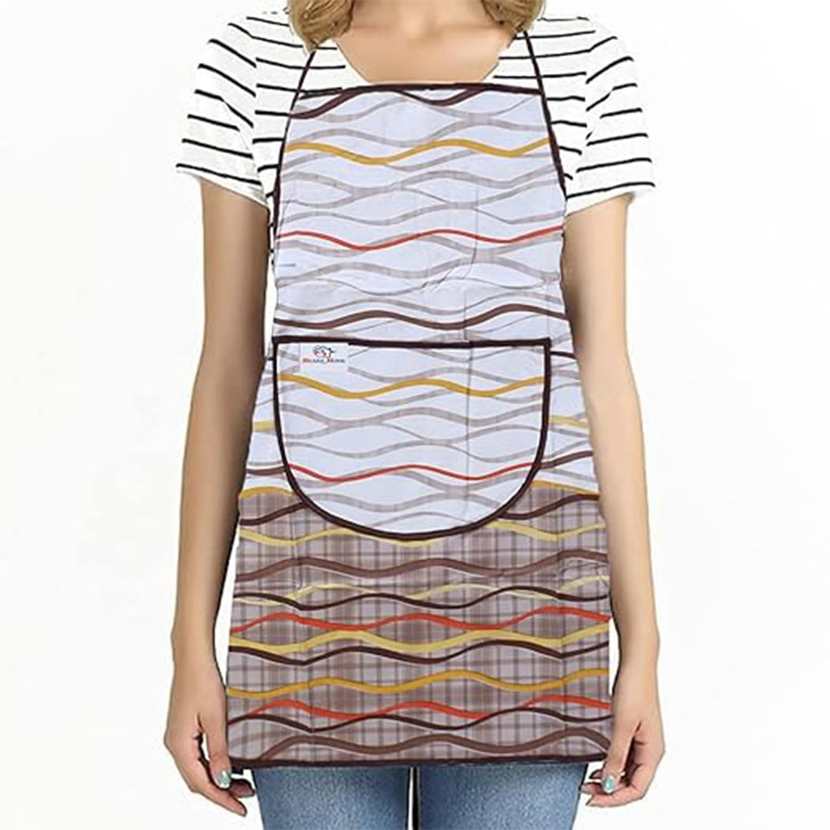 Heart Home Apron|PVC Unique Strips Printed Kitchen Chef Cloth|Waterproof Centre Pocket Apron With Tying Cord for Men & Women (Multicolor)