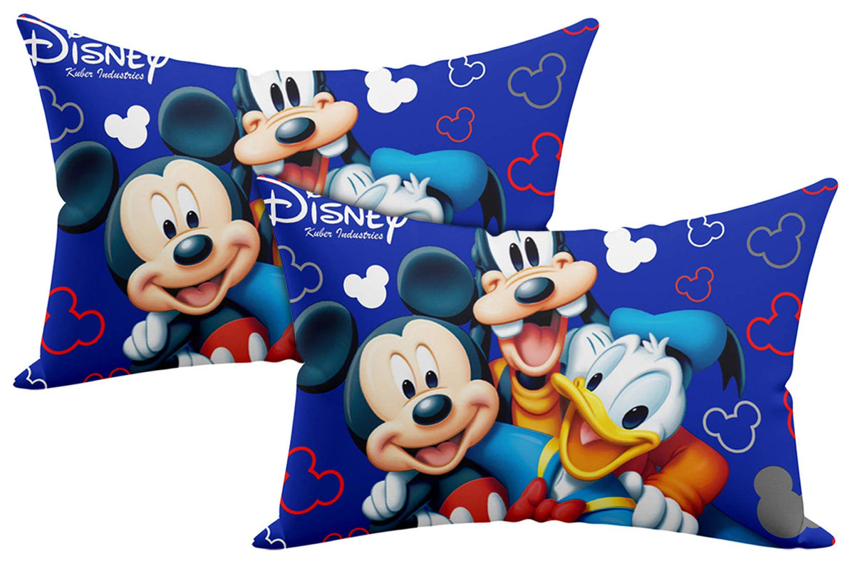 Kuber Industries Disney Team Mickey Print Silk Special Long Crush Pillow Cover- Set of 2, Royal Blue-KUBMART010042
