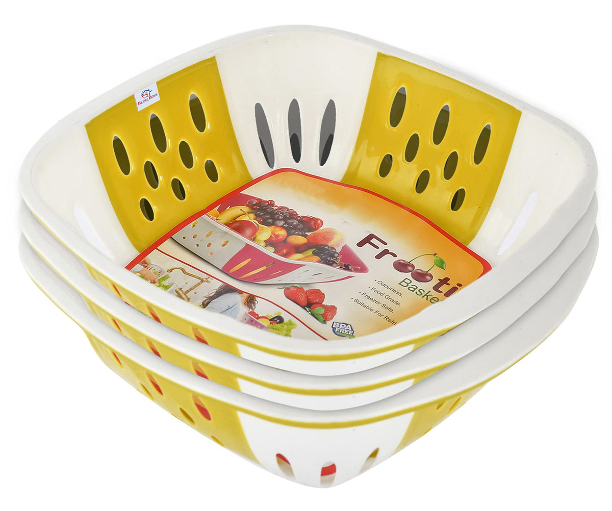 Heart Home Large Multi-Purpose Plastic Storage Baskets for Fruits Vegetables and Kitchen Fridge Dining Table- Pack of 3 (Green)-HS42KUBMART25372