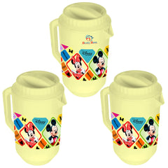 Heart Home Mickey Minnie Print Unbreakable Plastic Water Jug with Lid for Home, Kitchen, Office 2 Liter Pack of 3 (Cream)