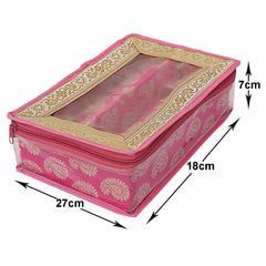 Heart Home Feather Design Laminated 2 Rod Box, Organizer For Bangle, Watches, Bracelets, Jewellery With Tranasparent Top (Pink)-47HH0222