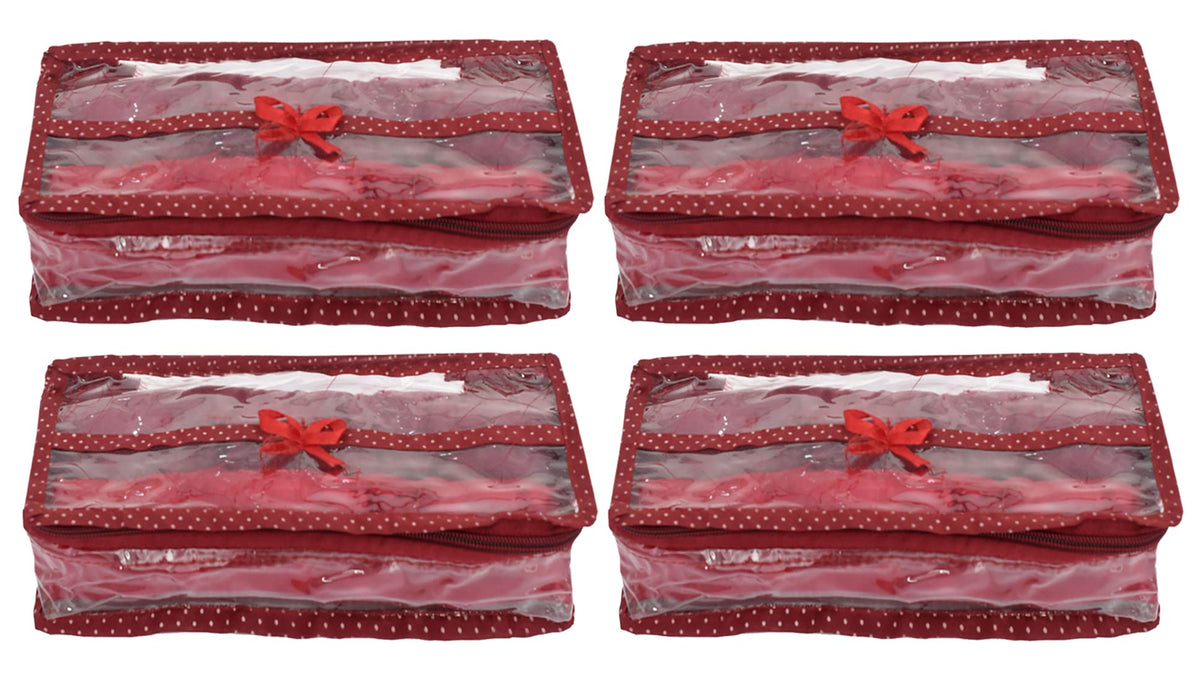 Kuber Industries Multiuses Dot Printed Tranasparent Bangle Box/Organizer/Kit/Case With 1 Rod- Pack of 4 (Maroon)