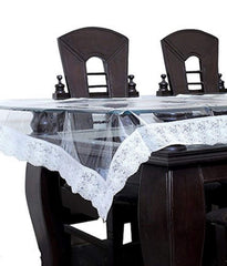 Kuber Industries 6 Seater Dining Table Cover|Stone Design & Water Proof, White Lace, Size 228 x 152 CM (Transparent),Polyvinyl Chloride (PVC),Rectangular,Pack of 1