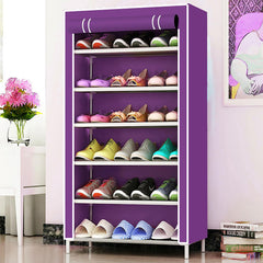 Kuber Industries Fabric Shoe Rack|Non-Woven 6 Shelves Shelf|Foldable Storage Rack Organizer For Shoe, Books (Purple)