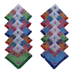 Heart Home Handkerchiefs|Soft Cotton Bandhani Print Hankies for Woman,Girls & Wicking Sweat from Hands,Face,Set of 12 (Multicolor)