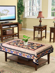 Heart Home Flower Printed Cotton 4 Seater Center Table Cover- 40"x60" (Sand)-50HH01735