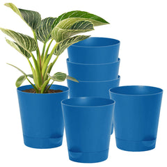 Kuber Industries Plastic Titan Pot|Garden Container for Plants & Flowers|Self-Watering Pot with Drainage Holes,6 Inch,Pack of 6 (Blue)