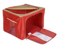 Kuber Industries Dots Print Living Box - Wardrobe Organizer, Cloth Storage Bags with Zip - 66 Litre,Red (F_26_KUBMART016907)