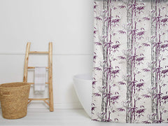 Kuber Industries Leaf Design Waterproof PVC Shower Curtain with 8 Hooks 54 inch x 84 inch (Purple) CTKTC33754
