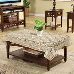 Heart Home Argyle Printed Cotton 4 Seater Center Table Cover,40"x60" (Cream)-44HH023