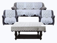 Kuber Industries Cotton 5 Seater Sofa Cover with Center Table Cover, 70" x 29", 7 Piece, White