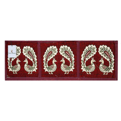 Kuber Industries Fridge Top Cover|Traditional Peacock Design & Cotton Material|6 Utility Side Pockets With Plain Border|Size 94 x 54 CM, Pack of 1 (Red)