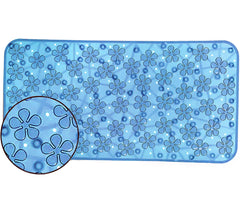 Kuber Industries Flower Design PVC Non Slip Bath Mat with Suction Cups 27"x14" (Blue)-CTKTC32662