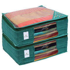 Kuber Industries 3 Layered Quilted Silk 2 Pieces Saree Cover (Green) -CTKTC024688