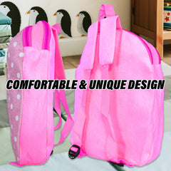 Kuber Industries Disney Minnie Backpack | 2 Compartment Velvet School Bag | Dot Print School Bag for Kids | Kids School Backpack | Backpack for School | Pink