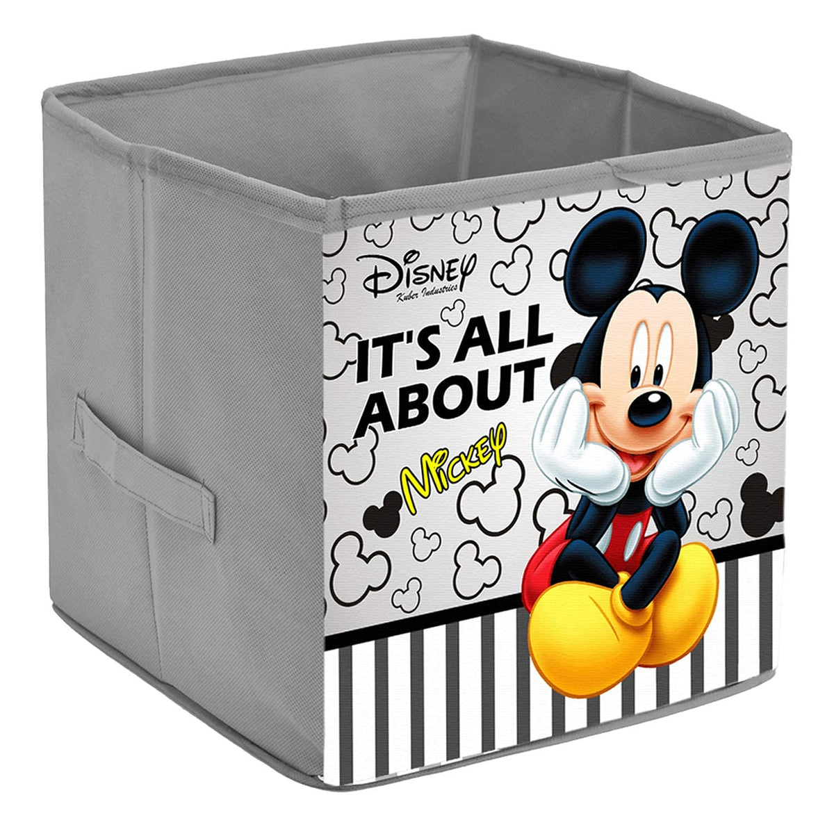 Kuber Industries Disney Mickey Printed Non-Woven Foldable Storage Bin/Cube/Organizer For Toys, Clothes And Books With Handles (Grey) -HS43KUBMART26270
