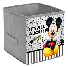 Kuber Industries Disney Mickey Printed Non-Woven Foldable Storage Bin/Cube/Organizer For Toys, Clothes And Books With Handles (Grey) -HS43KUBMART26270