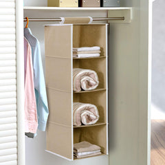 Kuber Industries Fabric 4 Shelf Closet Hanging Organizer,4 Tier Closet Wardrobe Organizer Clothes Storage Hanger For Family Closet Bedroom,Foldable&Universal Fit(Grey&Brown)-Pack Of 2-Kubmart15331