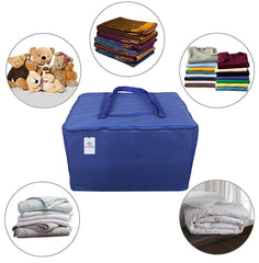 Heart Home Small Size Lightweight Foldable Rexine Jumbo Underbed Storage Bag With Zipper And Handle (Royal Blue)-Pack of 2