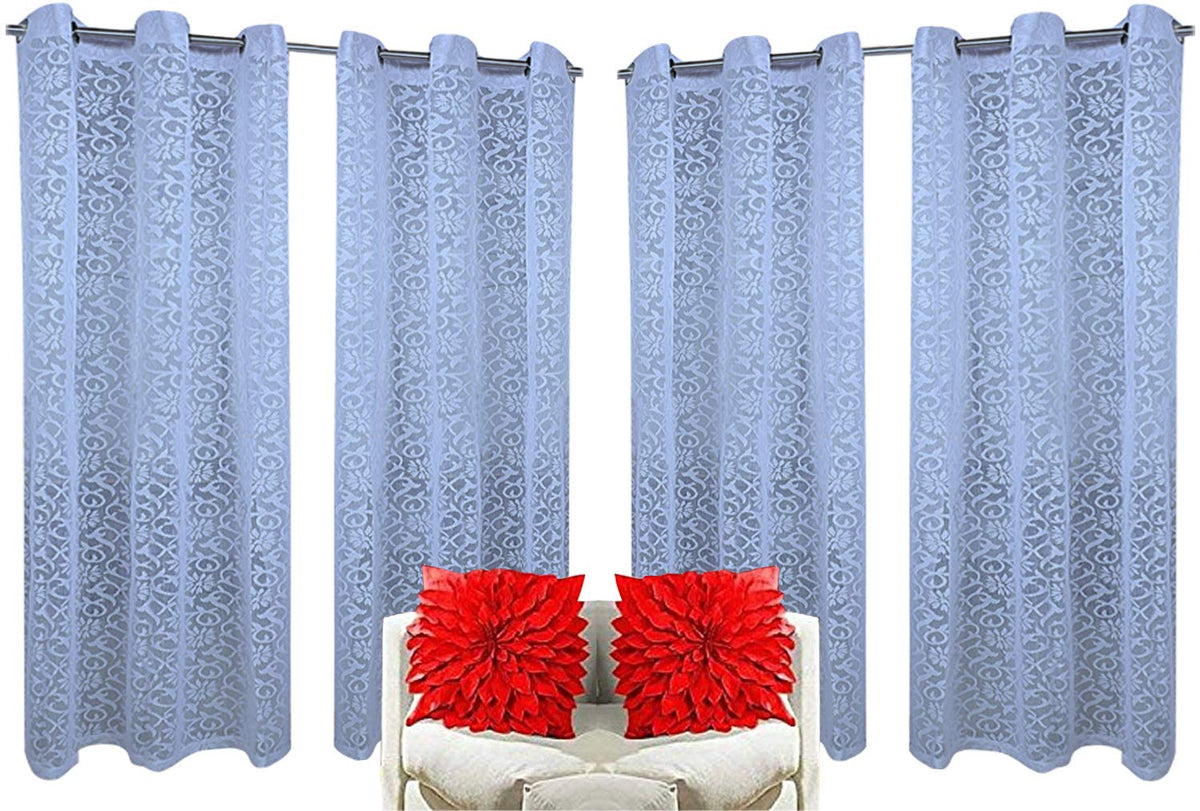 Kuber Industries Cotton 4 Pieces 7 Feet Eyelet Door Curtain (Blue) -CTKTC12960