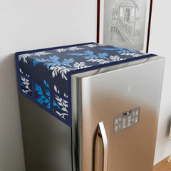 Kuber Industries Fridge Top Cover | Fridge Top Cover with Pockets | Refrigerator Top Cover for Kitchen | Fridge Top Cover with 6 Utility Pockets | Leaf Kniting Fridge Cover | Blue