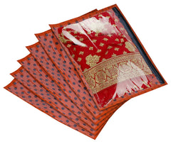 Kuber Industries Dot Printed Tranasparent Non Woven Single Saree Cover- Pack of 6 (Orange)-HS_38_KUBMART21638