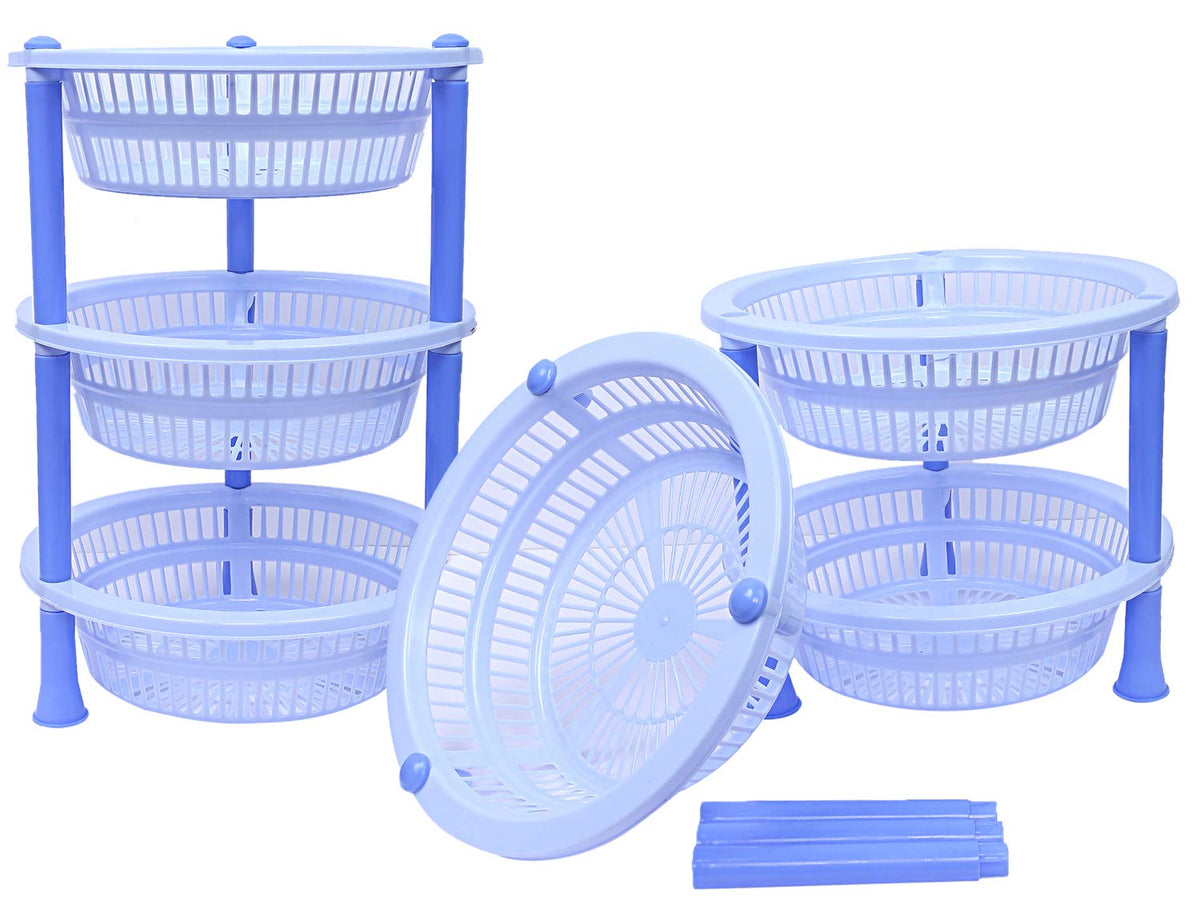 Kuber industries Plastic 2 Pieces 3 Layer Multi-Purpose Kitchen Storage Basket Rack (Blue)-CTKTC25189