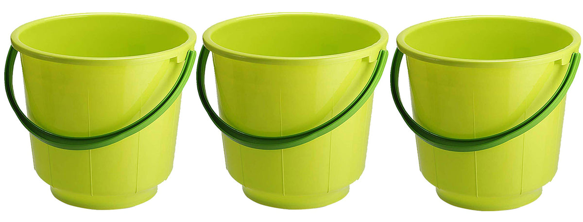 Kuber Industries 3 Pieces Unbreakable Strong Plastic Bathroom Bucket 13 LTR (Green) -CTKTC037878