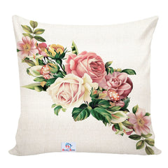 Heart Home Flower Print Soft Decorative Square Cushion Cover, Cushion Case for Sofa Couch Bed 16x16 Inch- Pack of 5 (White) 52HH3910