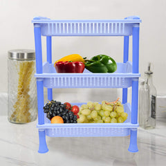 Kuber industries Plastic 3 Layer Multi-Purpose Kitchen Storage Basket Rack (Blue)-CTKTC25246