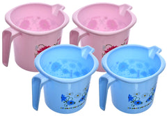 Kuber Industries Virgin Plastic Bathroom Mug|Flower Design & Unbreakable Material| Size 13 x 13 x 12 CM, Pack of 4 (Blue and Pink)