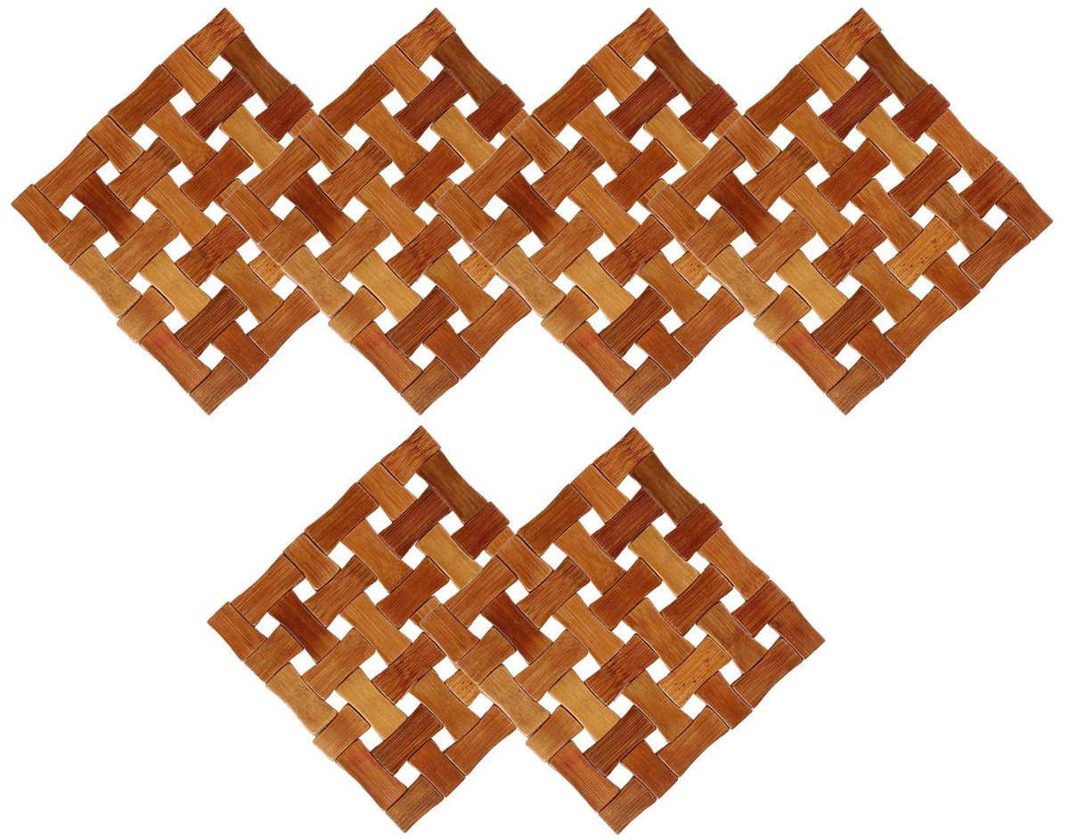 Kuber Industries 6 Pieces Bamboo Tea Coaster Set (Wooden)-CTKTC030444