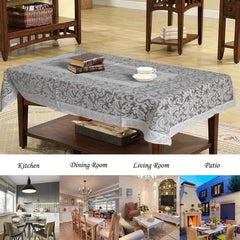 Kuber Industries Leaf Design Cotton Center Table Cover/Table Cloth for Home Decorative Luxurious 4 Seater, 60"x40" (White)