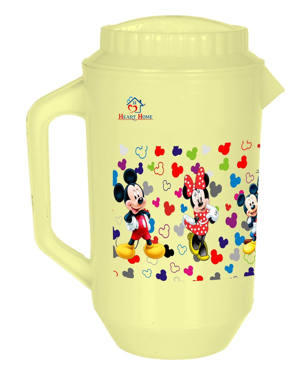 Heart Home Mickey & Friends Print Unbreakable Plastic Water Jug with Lid for Home, Kitchen, Office 2 Liter (Cream)