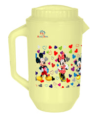 Heart Home Mickey & Friends Print Unbreakable Plastic Water Jug with Lid for Home, Kitchen, Office 2 Liter (Cream)
